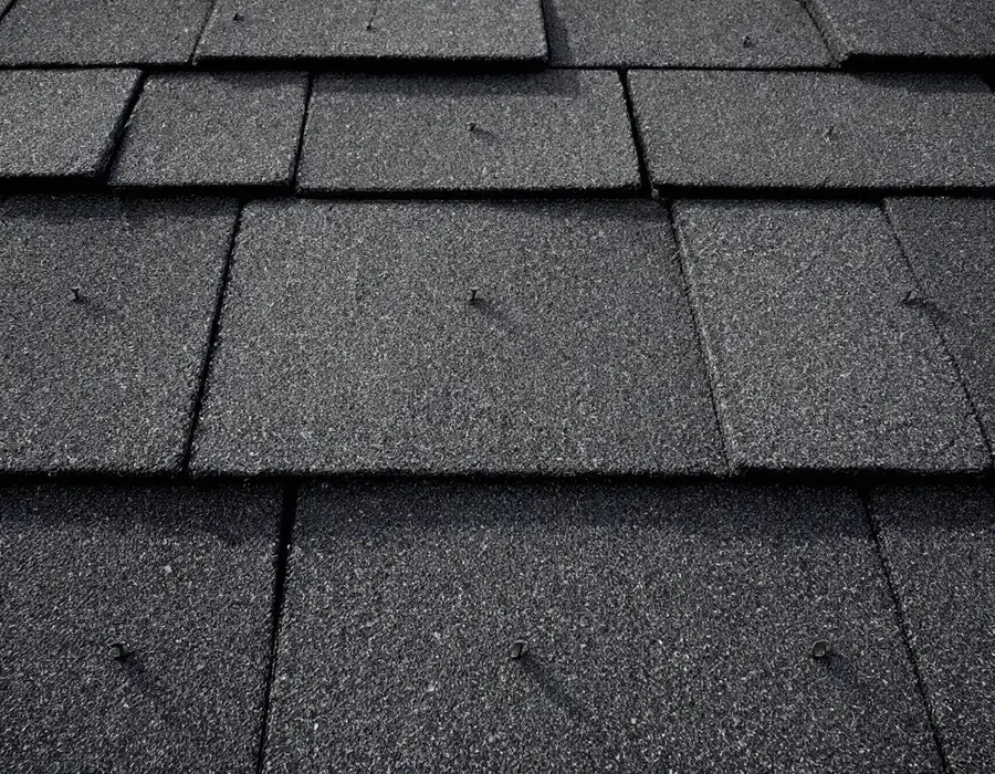 Nails driven flush in a row across a newly laid shingle