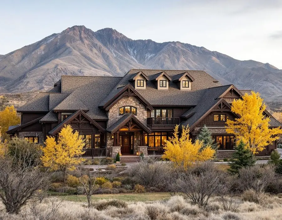 Custom home tucked into the Fruit Heights foothills with a complex roofline