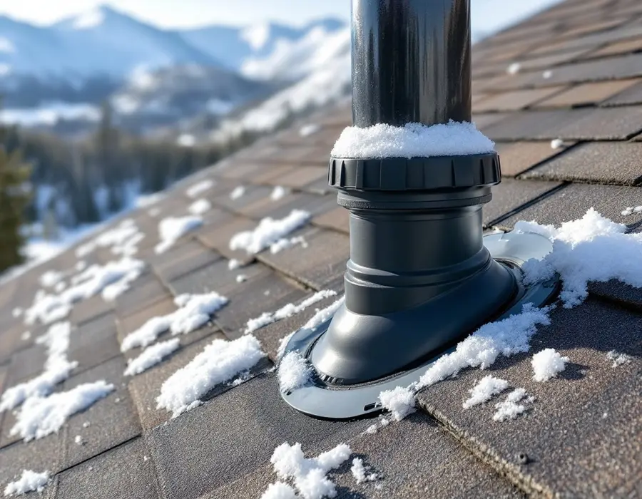 New vent boot and fresh sealant with spring snow still on the roof
