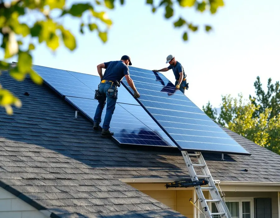 Crew lifting solar panels off a roof the day before the replacement